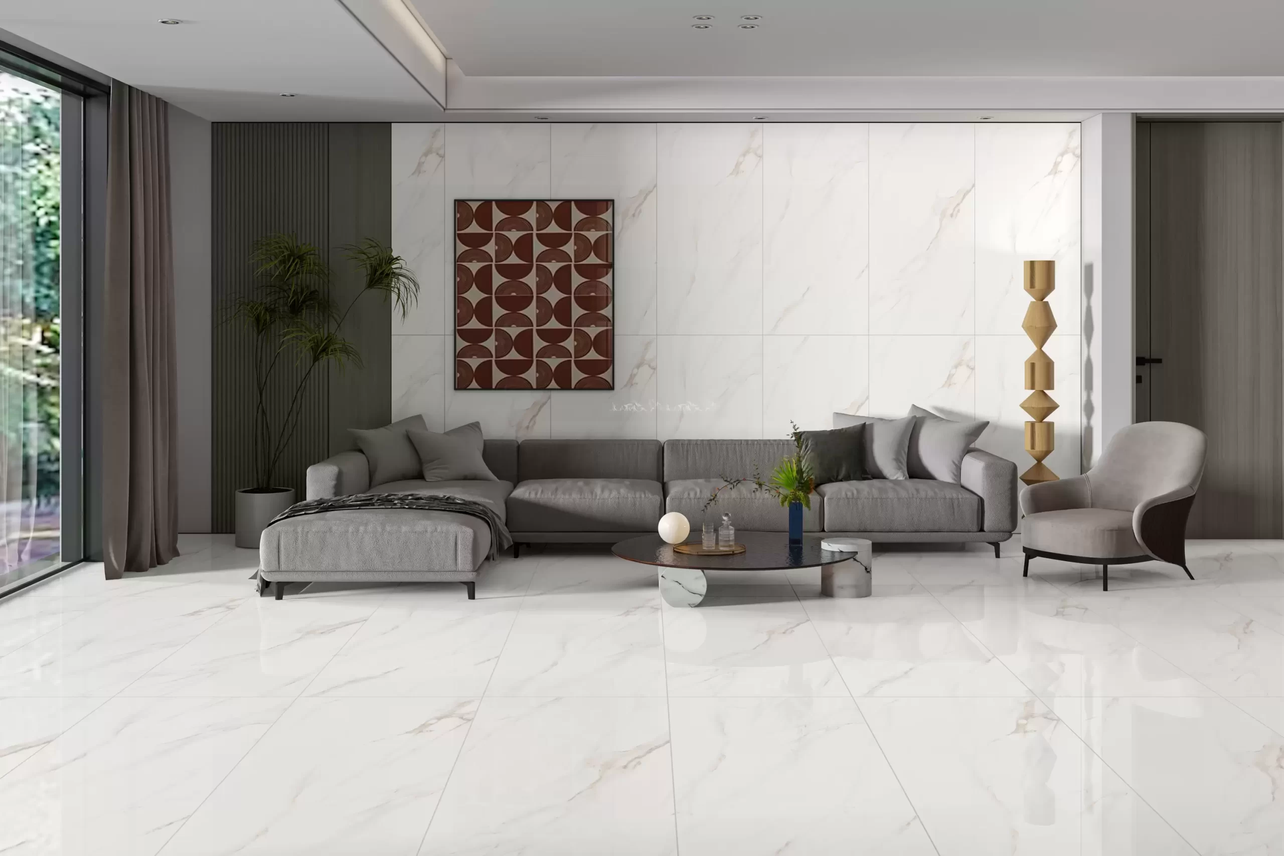 (600x1200mm) GẠCH KHỔ LỚN ĐÁ MARBLE TRẮNG VÂN XÁM 61204 – 5001